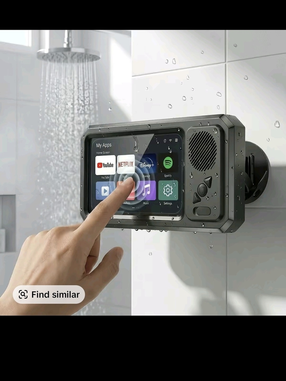 Waterproof Black Shower Bluetooth Speaker with Touchscreen